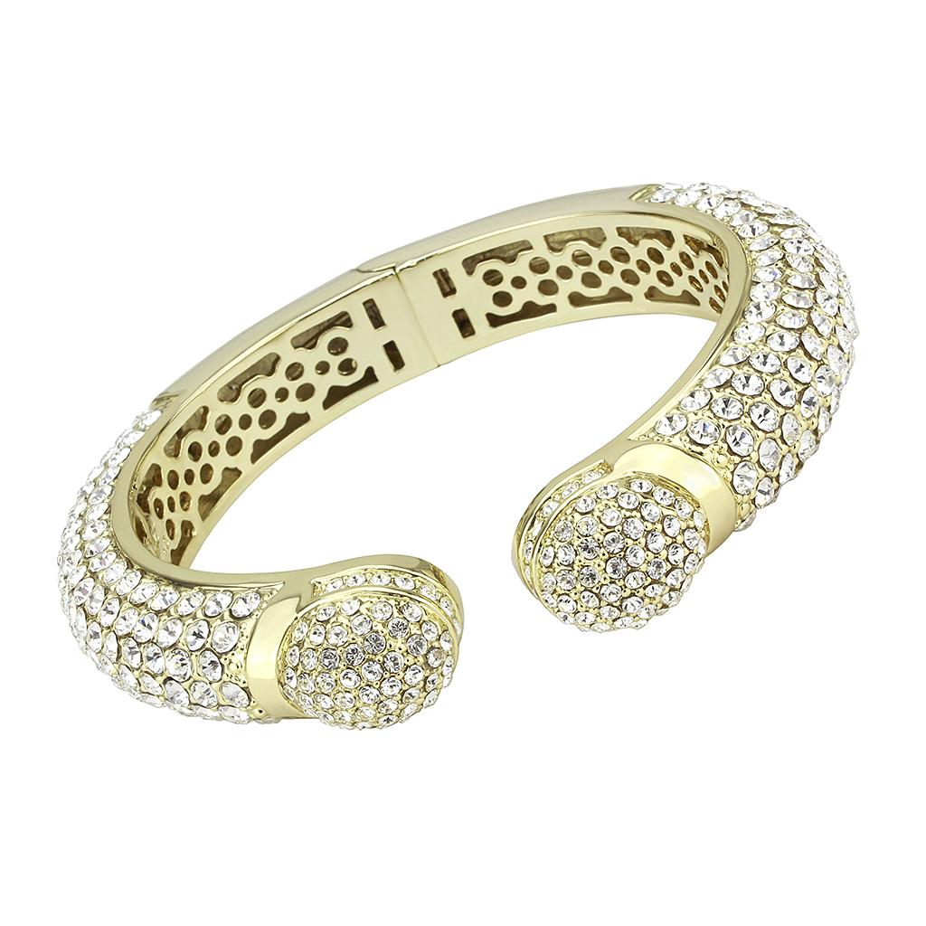 LO4311 - Flash Gold Brass Bangle with Top Grade Crystal  in Clear