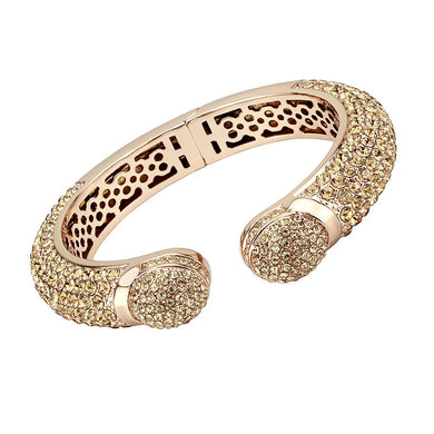 LO4313 - Flash Rose Gold Brass Bangle with Top Grade Crystal  in Smoked Quartz