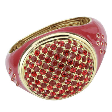 LO4327 - Gold Brass Bangle with Synthetic Synthetic Glass in Red Series