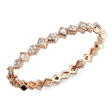 LO4342 Rose Gold Brass Bangle with AAA Grade CZ in Clear