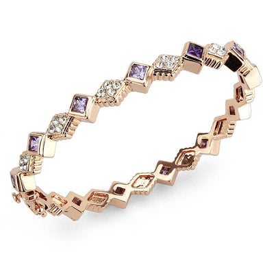 LO4343 - Rose Gold Brass Bangle with AAA Grade CZ  in Amethyst