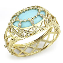 Load image into Gallery viewer, LO4348 - Gold Brass Bangle with Synthetic  in Sea Blue