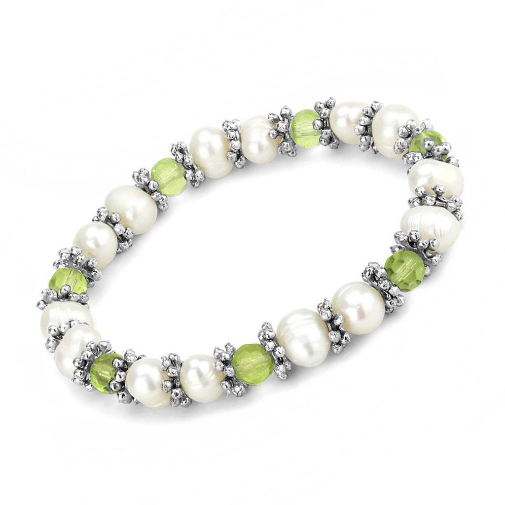 LO4653 - Antique Silver White Metal Bracelet with Synthetic Pearl in Olivine color