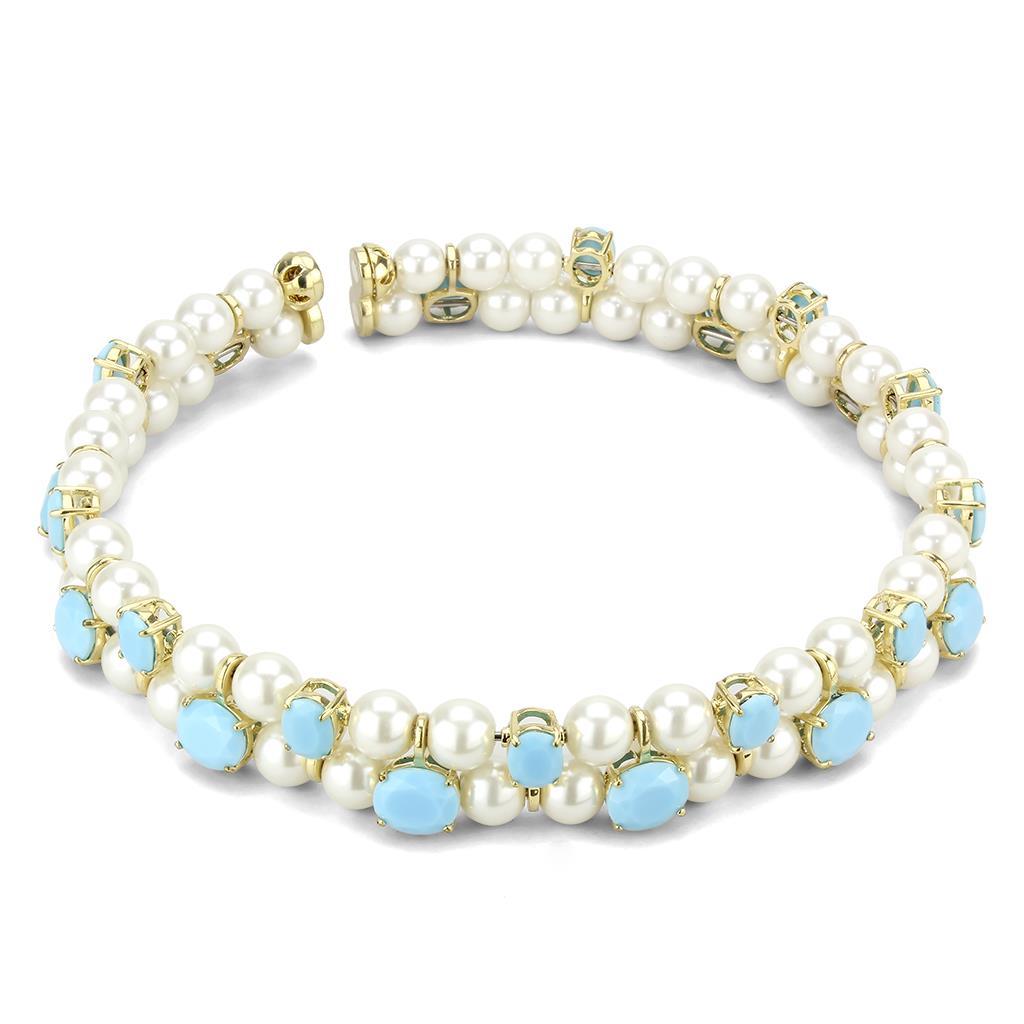 LO4661 - Gold Brass Necklace with Synthetic Glass Bead in White