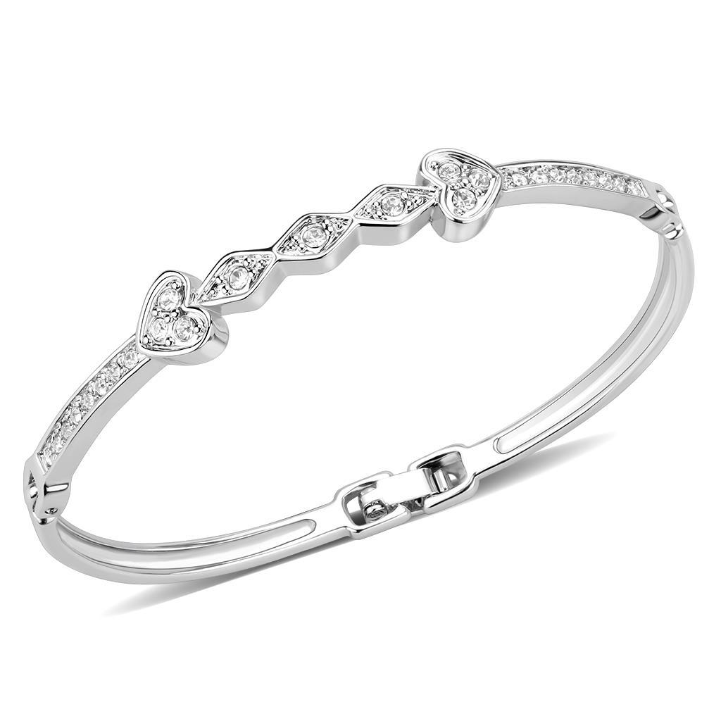 LO4664 Rhodium White Metal Bangle with Top Grade Crystal in Clear