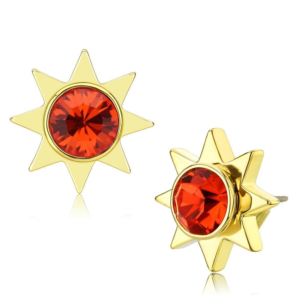 LO4675 - Gold Brass Earrings with Top Grade Crystal  in Orange