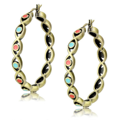 LO4679 - Antique Silver Brass Earrings with Epoxy  in Multi Color