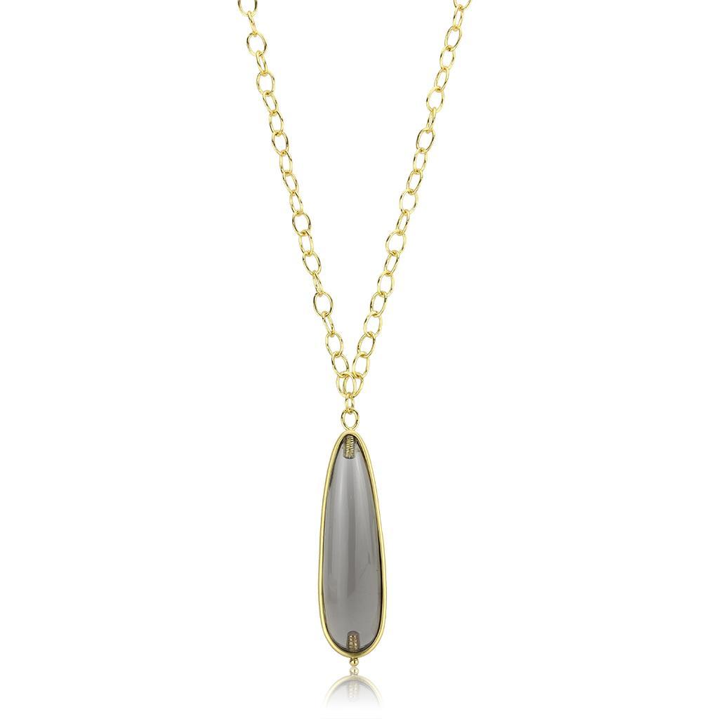 LO4687 - Gold & Brush Brass Chain Pendant with Synthetic Synthetic Stone in Gray