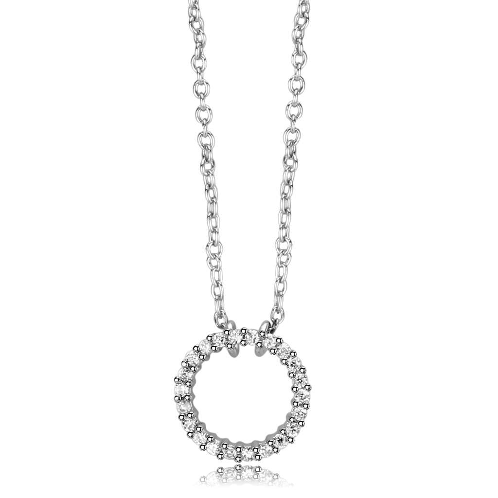 LO4691 - Rhodium Brass Chain Pendant with AAA Grade CZ  in Clear