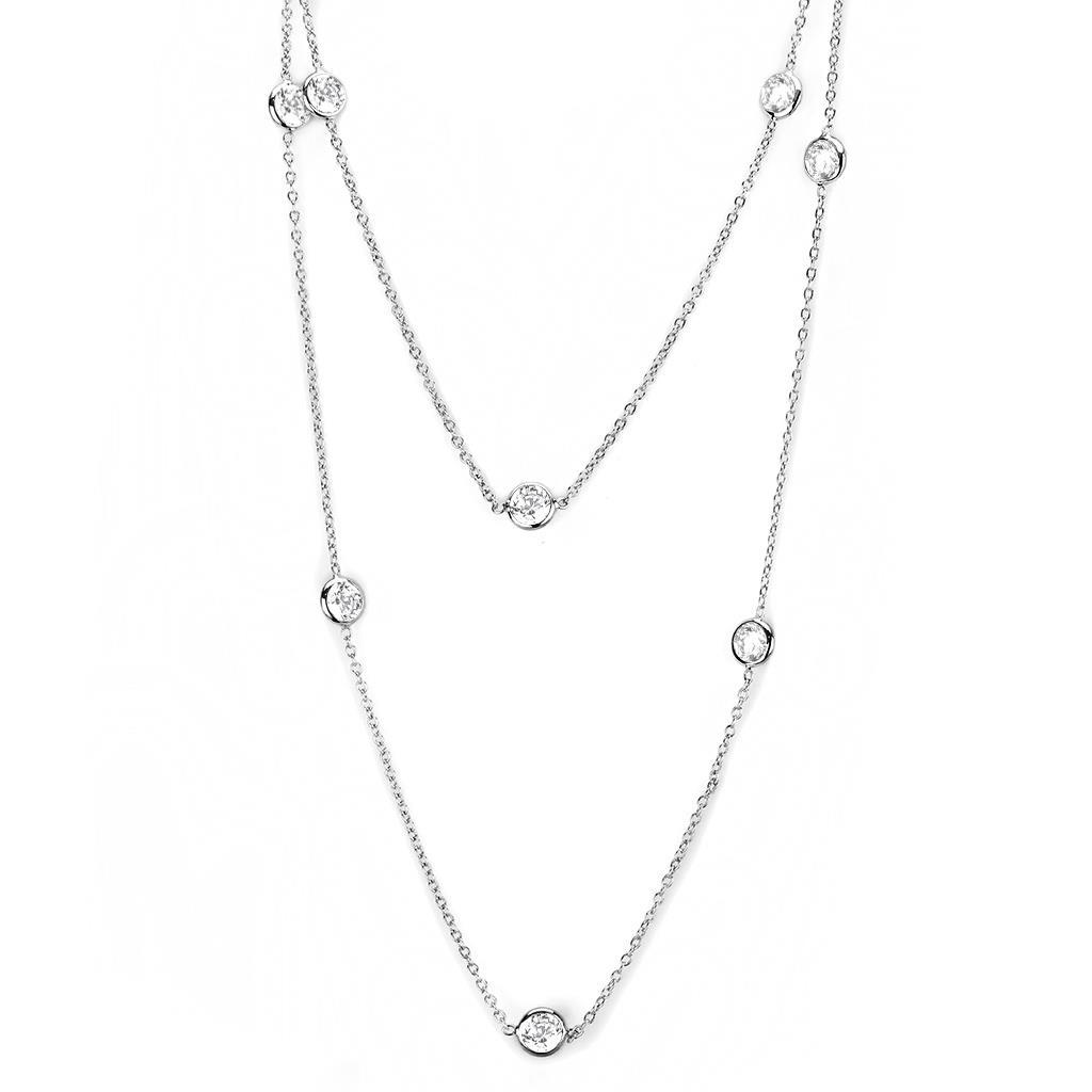 LO4704 - Rhodium Brass Necklace with AAA Grade CZ  in Clear