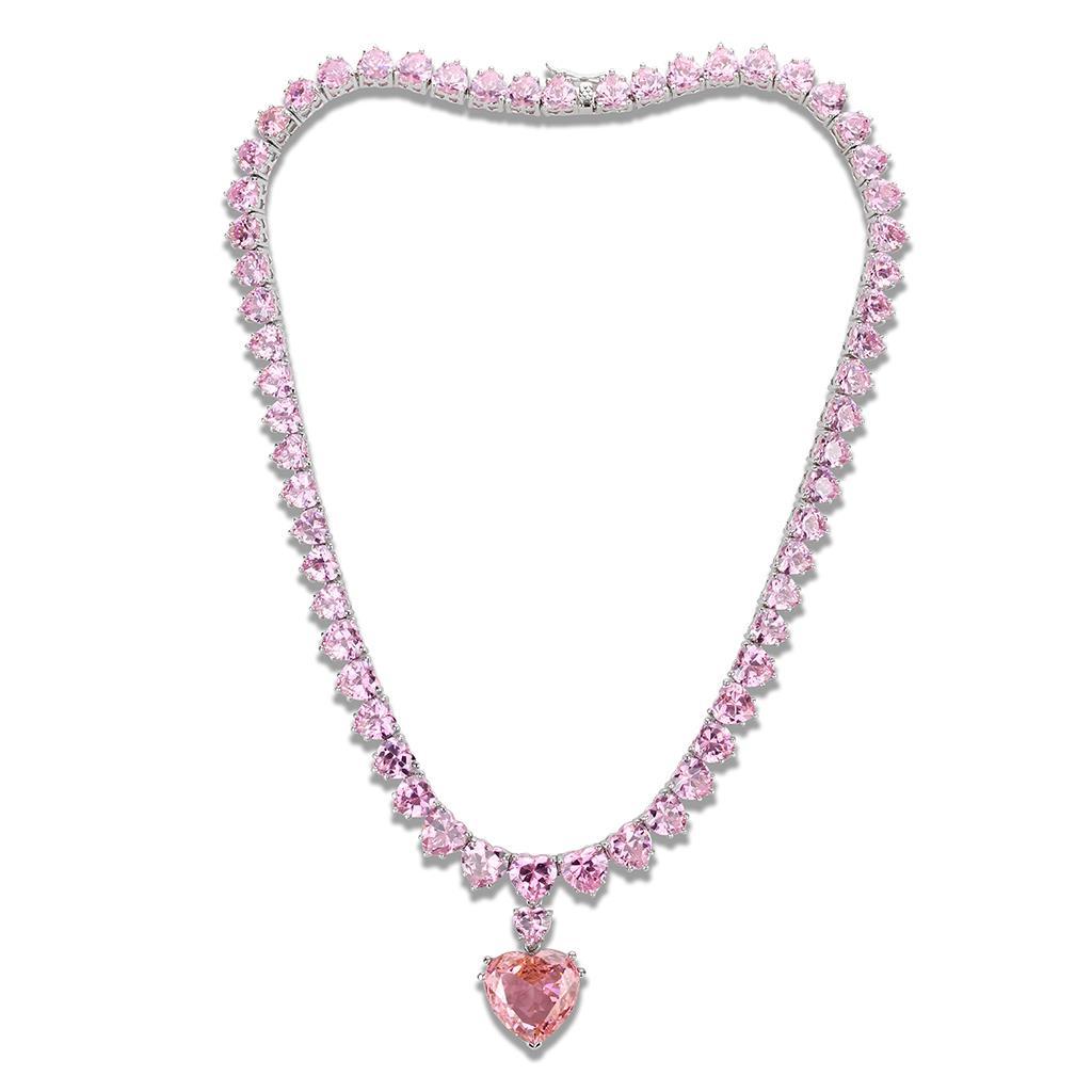 LO4705 - Rhodium Brass Necklace with AAA Grade CZ  in Rose