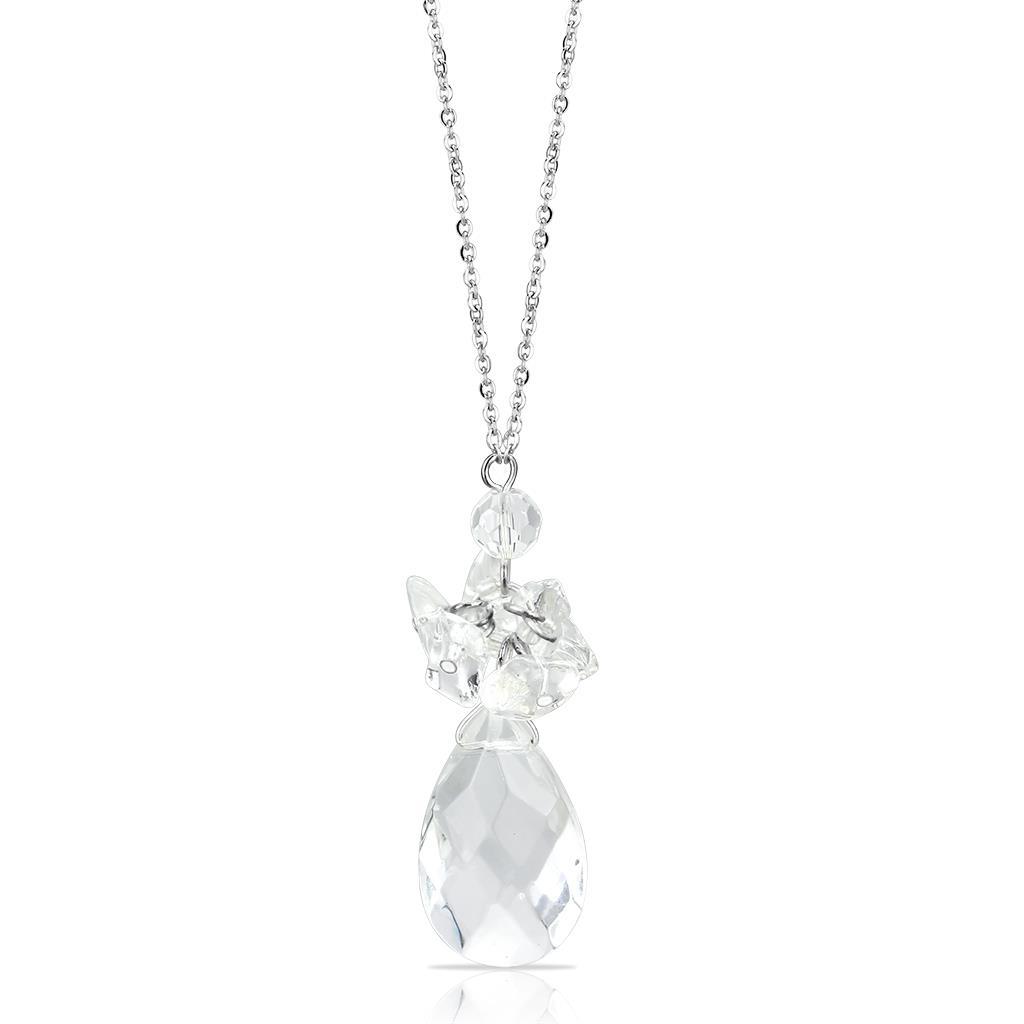 LO4711 - Rhodium Brass Chain Pendant with AAA Grade CZ  in Clear