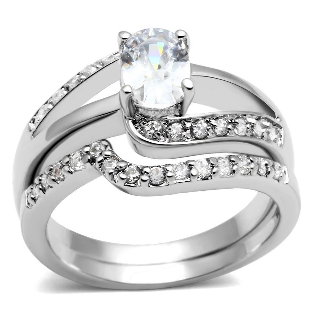 LO4712 - Rhodium Brass Ring with AAA Grade CZ  in Clear