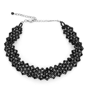 LO4720 - Rhodium Stainless Steel Necklace with Synthetic Synthetic Glass in Jet