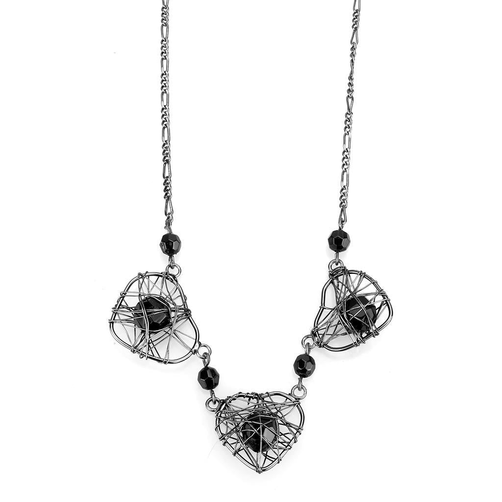 LO4728 - Ruthenium White Metal Necklace with Synthetic Synthetic Glass in Jet