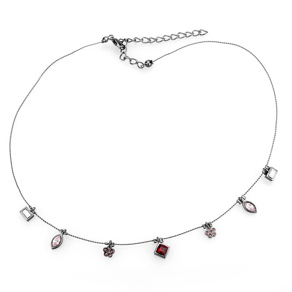 LO4729 - Ruthenium White Metal Necklace with Top Grade Crystal  in Multi Color