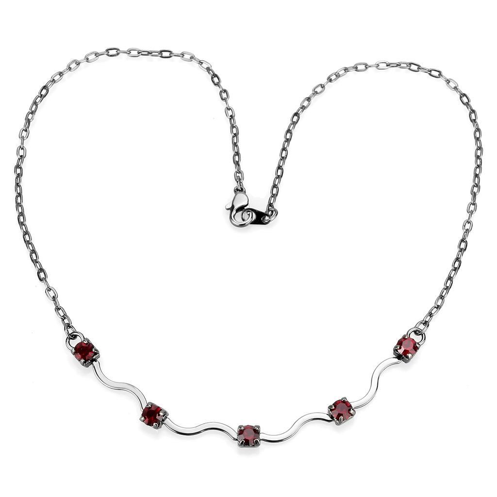 LO4730 - Ruthenium White Metal Necklace with AAA Grade CZ  in Siam