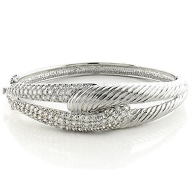 LO614 - Rhodium Brass Bangle with AAA Grade CZ  in Clear