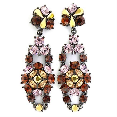 LO629 - Ruthenium White Metal Earrings with Top Grade Crystal  in Multi Color