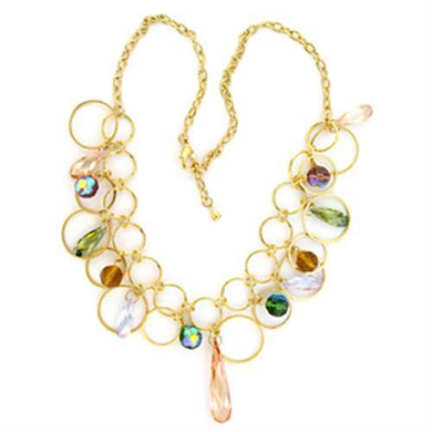 LO724 - Gold Brass Necklace with AAA Grade CZ  in Multi Color