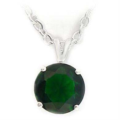 LOA072 - Silver Brass Chain Pendant with Synthetic Spinel in Emerald