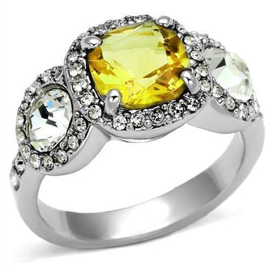 LOA1068 - Rhodium Brass Ring with Synthetic Synthetic Glass in Citrine Yellow