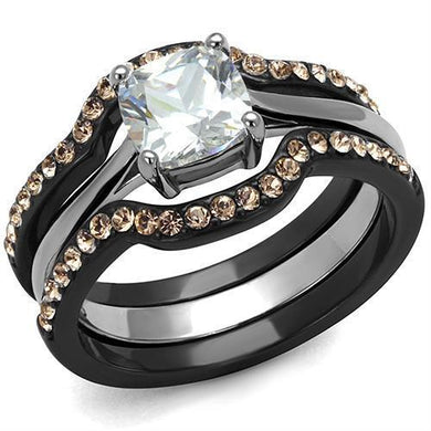LOA1343 - IP Black(Ion Plating) Stainless Steel Ring with AAA Grade CZ  in Clear