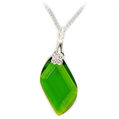 LOA162 - Rhodium Brass Chain Pendant with Synthetic Spinel in Peridot