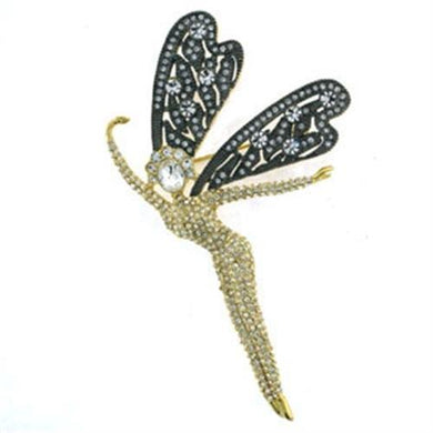 LOA280 - Gold Brass Brooches with Top Grade Crystal  in Clear
