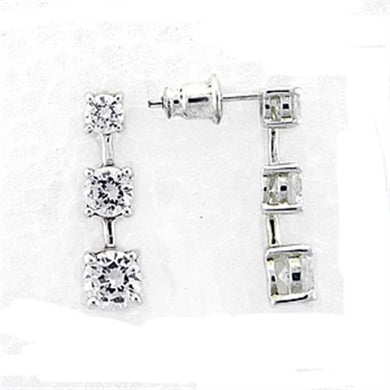 LOA379 - High-Polished 925 Sterling Silver Earrings with AAA Grade CZ  in Clear