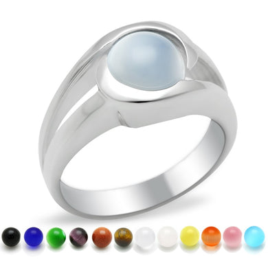 LOA447 - High-Polished 925 Sterling Silver Ring with Synthetic Glass Bead in Multi Color