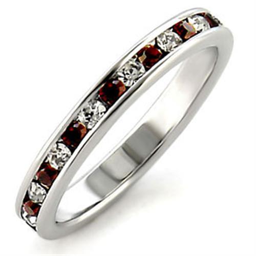 LOA508 - High-Polished 925 Sterling Silver Ring with Top Grade Crystal  in Garnet