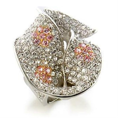 LOA583 - Gold+Rhodium Brass Ring with AAA Grade CZ  in Rose