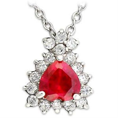 LOA636 - High-Polished 925 Sterling Silver Chain Pendant with Synthetic Corundum in Ruby