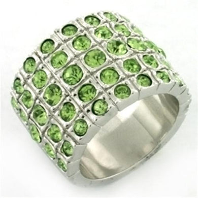 LOA658 - Rhodium Brass Ring with Top Grade Crystal  in Apple Green color