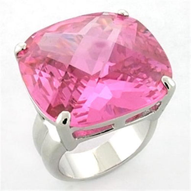 LOA674 - Rhodium Brass Ring with AAA Grade CZ  in Rose