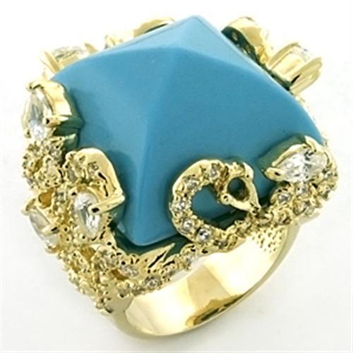 LOA681 Gold Brass Ring with Synthetic in Sea Blue