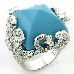 LOA683 - Rhodium Brass Ring with Synthetic Turquoise in Sea Blue