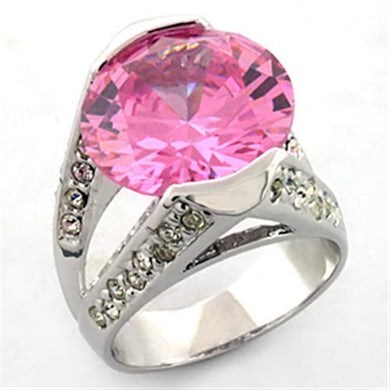 LOA686 - Rhodium Brass Ring with AAA Grade CZ  in Rose
