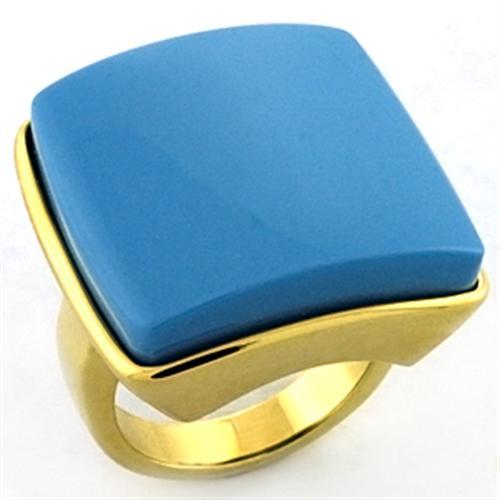 LOA704 - Gold Brass Ring with Synthetic Acrylic in Sea Blue