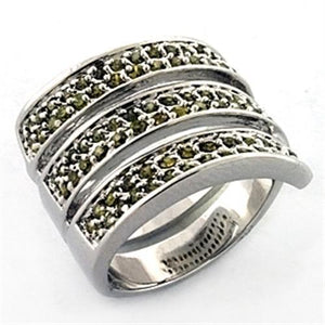 LOA706 - Rhodium Brass Ring with AAA Grade CZ  in Olivine color
