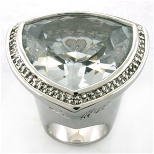 LOA727 - Rhodium Brass Ring with AAA Grade CZ  in Clear