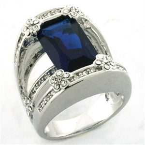 LOA752 - Rhodium Brass Ring with Synthetic Synthetic Glass in Montana