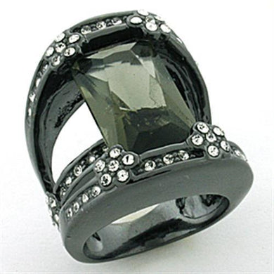 LOA753 - Rhodium Brass Ring with Synthetic Synthetic Glass in Jet