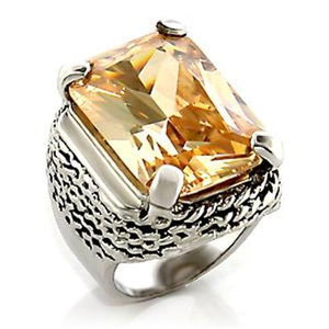 LOA810 - Rhodium Brass Ring with AAA Grade CZ  in Champagne