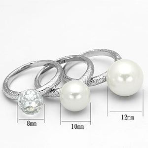LOA834 - Rhodium Brass Ring with Synthetic Pearl in White