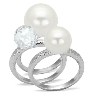 LOA834 - Rhodium Brass Ring with Synthetic Pearl in White