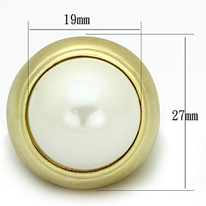 LOA835 - Matte Gold Brass Ring with Synthetic Pearl in White