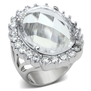 LOA836 - Rhodium Brass Ring with Synthetic Synthetic Glass in Clear