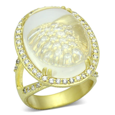 LOA837 - Matte Gold Brass Ring with Synthetic Synthetic Glass in Clear